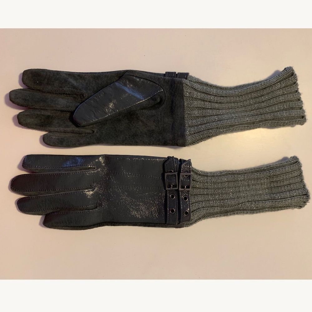 Gray Patent Leather / Suede Gloves